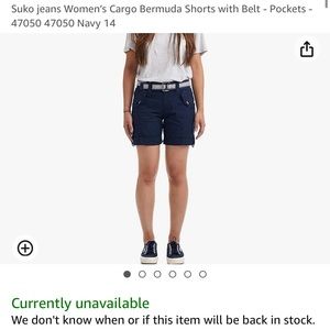 Suko jeans Women’s Cargo Bermuda Shorts with Belt - Pockets - Navy 14
